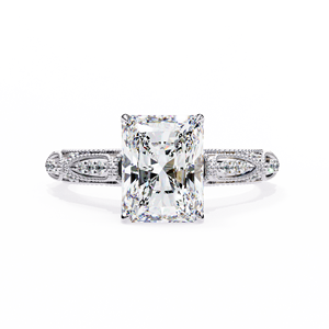 Anillo Solitario de Diamante Cultivado en Laboratorio con Corte Radiante de 3.00 Quilates, Diseño Art Deco con Espiga Milgrain y Puente Pavé, Banda de Oro Amarillo de Dos Tonos - Product Image 3