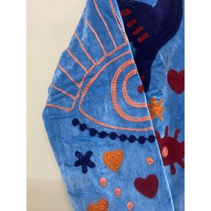 Hand Embroidered <b>Velvet</b> Jacket <b>Women</b> Mandarin Collar Full Sleeve Autumn Open Front <b>Coat</b> With Birds And Hearts Pattern - Product Image 4
