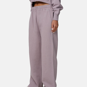Pantalon de jogging évasé pour femme, coupe large, avec boutons décoratifs, motif logo, manches longues, tricot épais 100 % coton, style cargo - Product Image 1