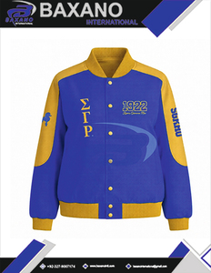 เสื้อแจ็คเก็ตผ้าฝ้ายทวิลล์ทรงนักแข่ง สไตล์ Sigma Gamma Rho SGR สำหรับชมรมนักศึกษาหญิง  แบบคอตั้ง สีบล็อก - Product Image 6
