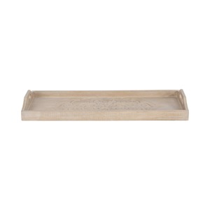 Bandeja decorativa rectangular de madera con patrón tallado abstracto, diseño rústico con asa para decoración del hogar. - Product Image 4