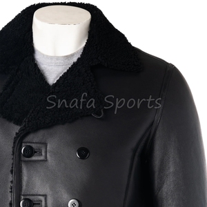 Men's Premium Real Black Sheepskin <b>Shearling</b> Leather <b>Bomber</b> <b>Jacket</b> Winter Windproof Breathable High Quality Leather <b>Jackets</b> - Product Image 3