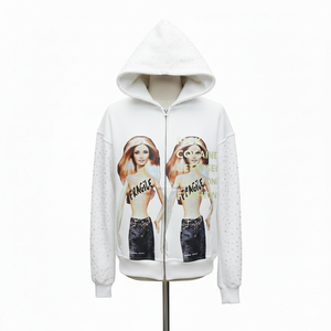 เสื้อฮู้ดซิปแบบสตรีทแวร์ประดับคริสตัลสั่งทำพิเศษสำหรับผู้ชาย พิมพ์โลโก้ตามสั่ง ทรงโอเวอร์ไซส์ ผ้าหนานุ่ม คุณภาพสูง ผลิตจากผ้าฝ้าย 100% - Product Image 1