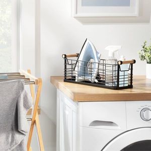 Cestino Rettangolare in Filo Metallico con Manici in Legno Naturale Colore Nero - Product Image 6