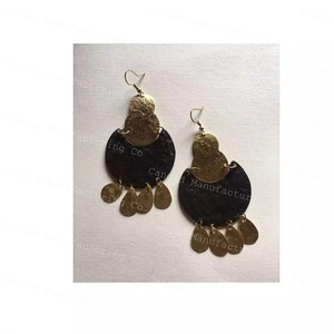 Boucles d'oreilles pendantes en laiton plaqué or, boucles d'oreilles à double cercle martelé, bijoux vintage bohèmes pour femmes - Product Image 4