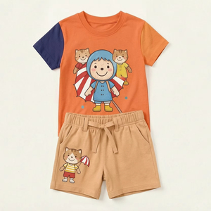 Ensemble de vêtements d'été respirants pour enfants, t-shirt en coton avec short, tenue décontractée légère, taille personnalisée - Product Image 1