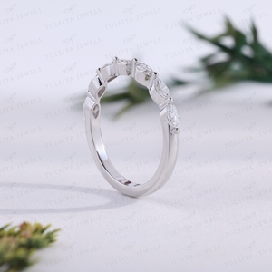 Marquise Cut Wedding Band Half Eternity Shared Prong <b>Ring</b> White Gold <b>Stacking</b> Matching <b>Ring</b> Fine Jewelry - Product Image 3