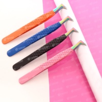 Pinzas para Extensión de Pestañas con Agarre de Diamante, Color Azul Plasma, Mango Antideslizante, Material de Acero Inoxidable, Punta Puntiaguda