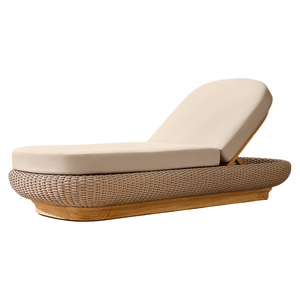 Luxury Teak Wood and Wicker Outdoor Sun Lounger Adjustable Backrest Poolside Chaise Lounge Tropical Style Waterproof <b>Cushion</b> - Product Image 1