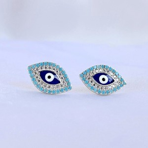 925 Sterling <b>Silver</b> Evil Eye <b>Stud</b> <b>Earrings</b> for Girls Handmade Wholesale Fashion Jewelry Intricate Square 925 <b>Earrings</b> - Product Image 2