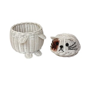 Panier de rangement en rotin tressé gris en forme de chat, design animal mignon, écologique, bac de rangement multi-usages - Product Image 2