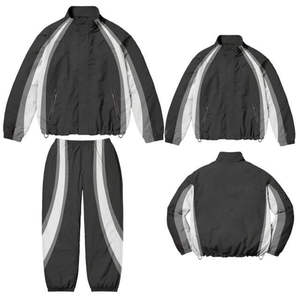 2 Piece Zipper Jacket and Flared Nylon Windproof Vintage Zip up Lightweight Oversized Plain Jogging <b>Tape</b> Windbreaker Tracksuit - Product Image 2