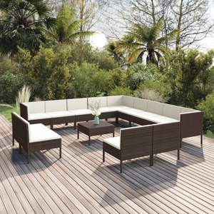 Ensemble de salon de jardin en polyrotin brun de 14 pièces avec coussins, meubles d'extérieur - Product Image 1