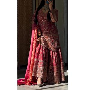 Vente flash : Ensemble Sharara Palazzo ethnique indien avec dupatta, robe élégante pour femmes, idéale pour les fêtes, disponible à prix avantageux - Product Image 1
