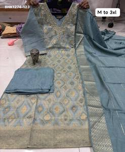 Colección de Kurti-Pantalón y Dupatta de Seda Banarasi de Primera Calidad, con Diseño Tejido y Adorno en el Escote, Nueva Llegada, Venta al Por Mayor - Product Image 6