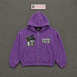 Sudadera con capucha de forro polar para hombre, de peso pesado, estilo urbano, con cremallera, color morado, corte relajado, diseño estampado, ajuste regular A - Product Image 5