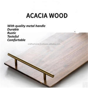 Acacia Wood Metal Tray Rustic Farmhouse Style Custom Size <b>Rectangle</b> Serving Tray Kitchen <b>Coffee</b> <b>Table</b> Home Brass Handles-for - Product Image 4