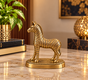 Sculpture décorative en métal de cheval avec finition or antique, motif zèbre gravé complexe, figurine animale artistique pour un intérieur de luxe - Product Image 2