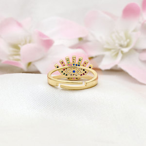 En gros Bague fine en argent sterling plaqué or 14K avec zircon cubique et œil de diable, bijoux œil d'ange maléfique émaillés - Product Image 2