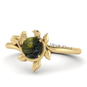 Anillo de Moldavita Certificado de Grado A de Diseño Exclusivo |   Moldavita auténtica de la República Checa, Chlum |   Plata de Ley 925 con Oro Rosa de 18K - Product Image 4