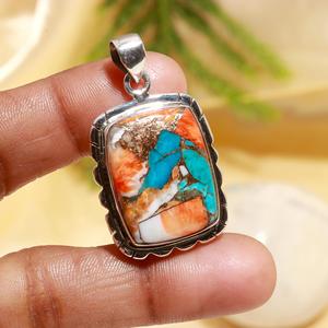 Pendentif en argent, cuivre et turquoise, motif huître barbelée bleue, design attrayant, forme coussin mignonne, pour la création de bijoux - Product Image 1