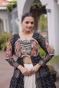 Festival wear Kora Cotton with Solid & Frill Pattern Full-Flared <b>White</b> <b>Lehenga</b>-Printed & Kutchhi Style work Kurti Woman Fashion - Product Image 2