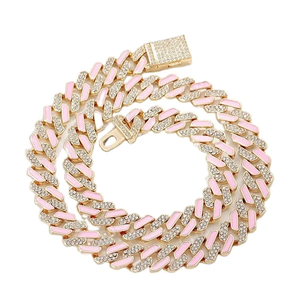 14kYellow Gold Cuban Diamond <b>Chain</b> Pink Enamel <b>Iced</b> <b>Out</b> <b>Chain</b> For Men's jewelry manufacturer GRA Certified VVS1 Moissanite <b>Chain</b> - Product Image 1