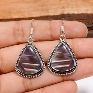 Pendientes de plata con ágata natural de Botsuana en forma de pera, estilo vintage, plata de ley 925, joyería bohemia hecha a mano, regalo para ella - Product Image 1