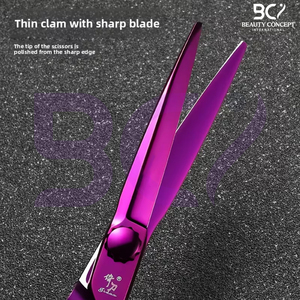 Tijeras de Peluquería Profesionales Color Morado Sólido, Venta al Por Mayor, Precio de Fábrica OEM, Herramientas de Peluquería de Acero Inoxidable - Product Image 2