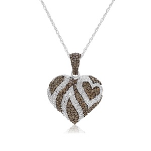 JEWELSPAARK 1.53 Cttw White Brown Natural Diamond <b>Heart</b>-<b>Shaped</b> Pendant Necklace for Women Rhodium Plated 925 Sterling Silver - Product Image 1