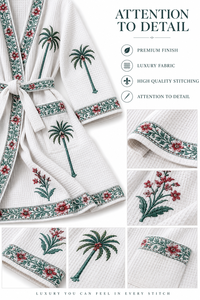 Bata Kimono de Algodón Blanco Tropical con Bordado de Palmeras, Bata de Baño Larga para Mujer, Vestido de Dama de Honor, Ropa de Estar por Casa - Product Image 6