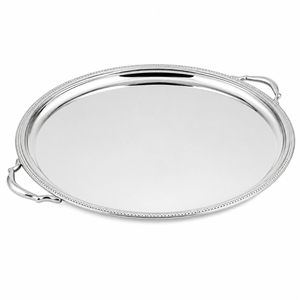 Bandeja de Servicio Plateada con Asas, Bandeja Ovalada de Metal para Buffet, Bandeja Decorativa de Acero Inoxidable para Catering al por Mayor - Product Image 1