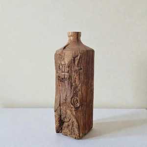 Paire de vases cylindriques en bois foncé brillant, faits à la main, conteneurs à fleurs en bois courbé, centre de table moderne, décoration pour la maison et le bureau - Product Image 3