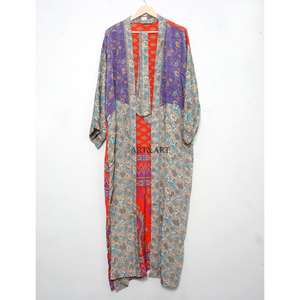 Elegante Kimono de Verano para Mujer, Estilo Vintage, Estampado Floral Colorido, Holgado, Largo, de Seda, Estilo Bohemio, para Vacaciones - Product Image 1