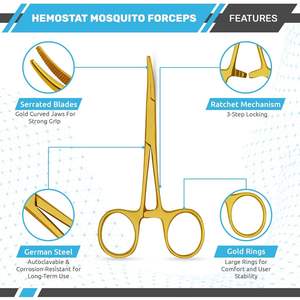 ชุดคีมหนีบหลอดเลือดแบบโค้งและตรง ยี่ห้อ Full Gold Halsted Mosquito Forceps ขนาด 5 นิ้ว รุ่น DC-S-9 ได้รับการรับรองมาตรฐาน CE รับประกัน 1 ปี - Product Image 2