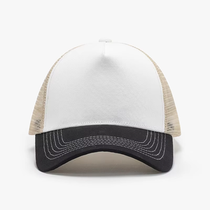 Casquette Trucker Classique Bicolore Marron et Beige en Maille, Réglable, Respirante, Snapback, Décontractée, Tendance, Moderne, pour Hommes - Product Image 5