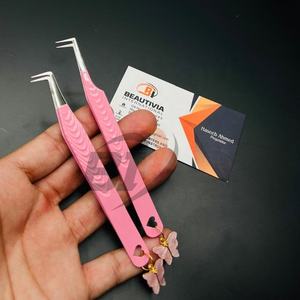 Meilleure vente de pince à cils professionnelle à 90 degrés en acier inoxydable rose avec logo personnalisé pince à épiler multifonctionnelle pour extension de cils - Product Image 5