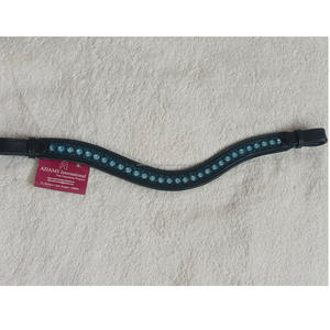 Banda de cejas de cuero genuino personalizada con Hot Fix Mega Bling equipo de equitación al por mayor para caballos - Product Image 2