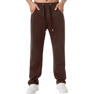 New <b>Brown</b> Cotton Sweatpants Elastic Waist Drawstring Side Pockets Casual Jogging Pants Autumn Midweight Knitted - Product Image 1