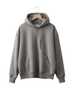 Sweat-shirt à capuche unisexe surdimensionné en coton gris uni, tissu molletonné français, pull décontracté avec poche avant, vêtement d'automne - Product Image 4
