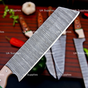 Ensemble de couteaux de cuisine modernes 6 pièces en acier Damas, couteaux de chef ambidextres, finition hautement polie, manches en bois, cuisine professionnelle - Product Image 4