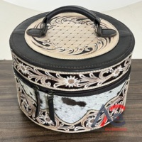 Nouvelle Trousse de Maquillage Ronde de Luxe en Cuir Façonné à la Main Style Western, en Cuir de Vachette Véritable, Organisateur de Voyage pour Bijoux et Cosmétiques