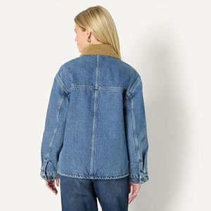 Chaqueta vaquera personalizada de talla grande con forro de sherpa para mujer, abrigo de invierno con cuello de lana, venta al por mayor, logotipo de marca personalizado OEM - Product Image 2