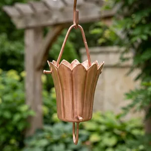 Chaîne de pluie décorative en cuivre Lotus Cup pour la collecte d'eau de pluie dans les gouttières, pour l'extérieur, le jardin, la terrasse, la maison, drainage des eaux de pluie - Product Image 4