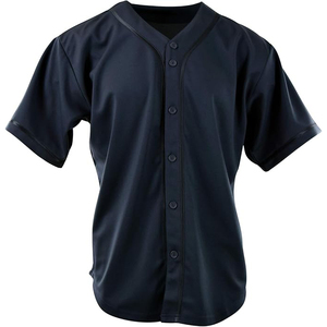 Plain Navy Blue Baseball Jersey Blank V-Neck Button Down Mesh Shirt For Customization <b>Performance</b> <b>Wear</b> - Product Image 1