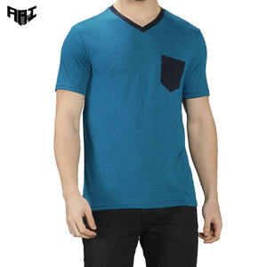 T-shirt décontracté à col en V pour homme, 100 % coton, coupe ample, streetwear, manches courtes, couleur contrastante, avec logo personnalisé – Fournisseur OEM ODM - Product Image 1