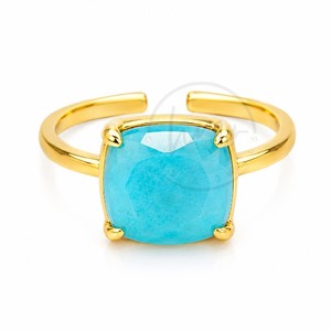 Gold Plated Blue Jade <b>Adjustable</b> <b>Ring</b> Cushion Cut Blue Jade Gemstone Handmade Fashion Jewelry Wholesale - Product Image 1