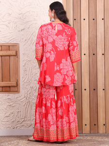 DEEBACO Women's Casual Floral Viscose Rayon Full Length Tunic Sharara Cord Set Breathable Long <b>Jumpsuits</b> Western Dress - Product Image 4