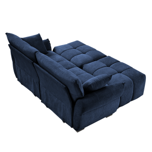 Comodo Set Divano Blu a 2 Posti con 2 Pouf e Cuscini Decorativi in Morbido Tessuto Chenille per Soggiorno, Appartamento o Dormitorio - Product Image 4