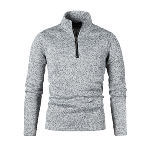 Men's Gray Knitted <b>Quarter</b> <b>Zip</b> <b>Sweater</b> Stand Collar Slim Fit Casual Autumn Wear 100% Acrylic Breathable Regular Length - Product Image 1